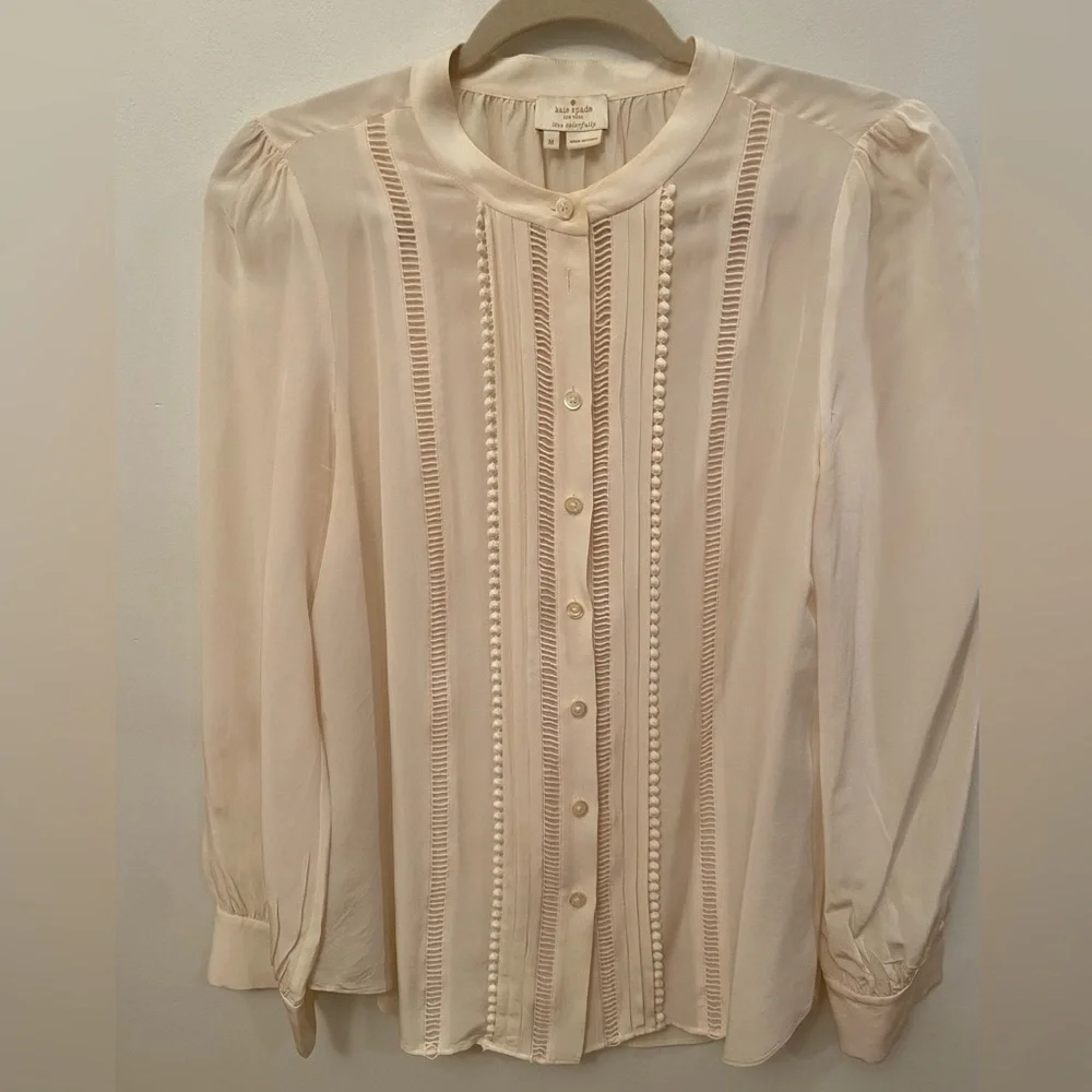 Kate Spade NY  Sz Medium ivory nylon Long sleeve blouse top
